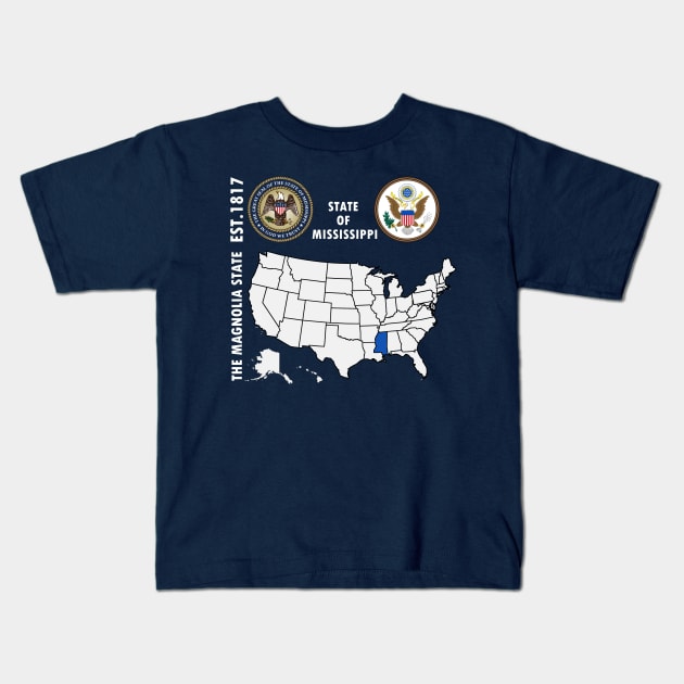 State of Mississippi Kids T-Shirt by NTFGP